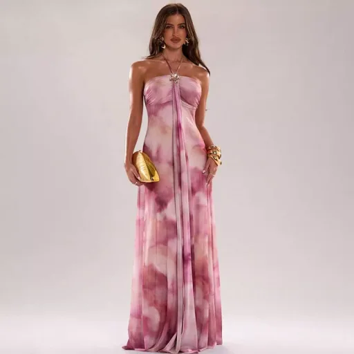 Summer Womens Tie Dye Backless Bodycon Dress Stylish Sexy Halter Neck Comfortable Fabric Perfect