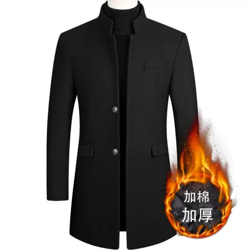 Mens Wool Blend Overcoat Mid Length Warm Coat Notched Collar Long Sleeve Fall Winter Fashion Mens Wool Blend Overcoat Mid Length Warm Coat Notched Collar Long Sleeve Fall Winter Fashion
