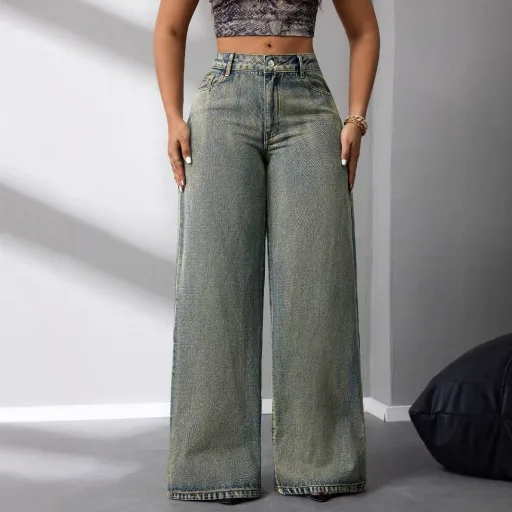 Wide Leg Vintage Style Womens Jeans in Blue Comfortable Loose Fit Available in Multiple Sizes for Casual Wear