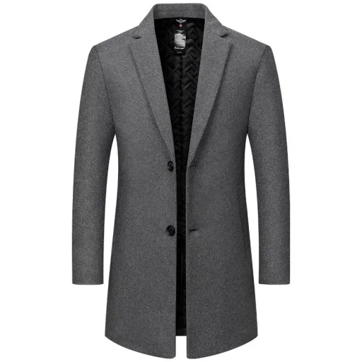 Mens Winter Overcoat Mid Length Casual Design Thick Wool Blend Fabric Available in Gray Black Navy Wholesale Options Mens Winter Overcoat Mid Length Casual Design Thick Wool Blend Fabric Available in Gray Black Navy Wholesale Options