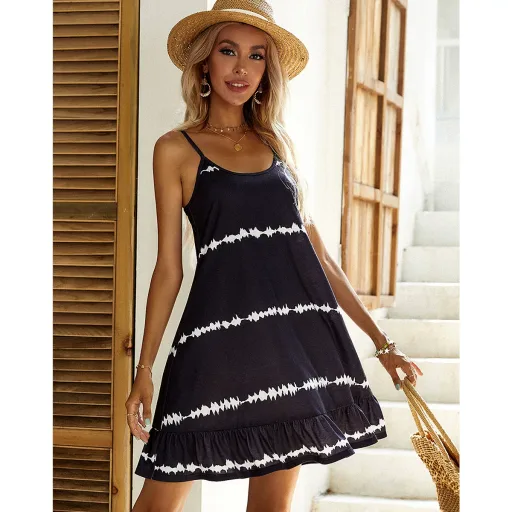 Casual Summer Dress Sleeveless A Line Design Navy Blue and Black with Low MOQ