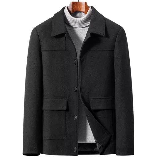 Mens Wool Blend Overcoat Casual Style Lapel Collar Available in Black Gray Navy Wholesale Supply Mens Wool Blend Overcoat Casual Style Lapel Collar Available in Black Gray Navy Wholesale Supply