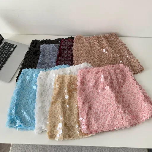 High Waist Sequin Floral Skirt for Women Slim Fit Elegant Party Wear Available in Multiple Colors and Sizes
