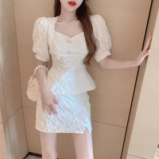 Short Sleeve Floral Print Crop Shirt and Sexy Split Skirt Two Piece Set for Women Summer Casual Wear Wholesale