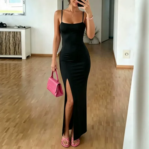 Bodycon Midi Dress Slim Fit Adjustable Straps Versatile Style Perfect for Dates and Vacations Wholesale Available