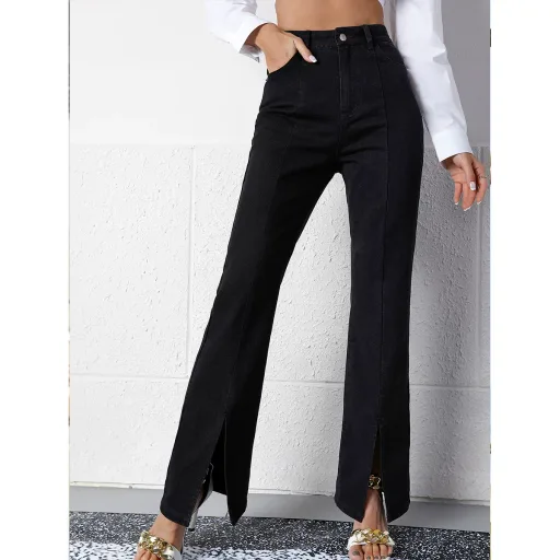 High Waist Wide Leg Jeans for Women Casual Fit Black Denim Summer Wear low MOQ factory direct