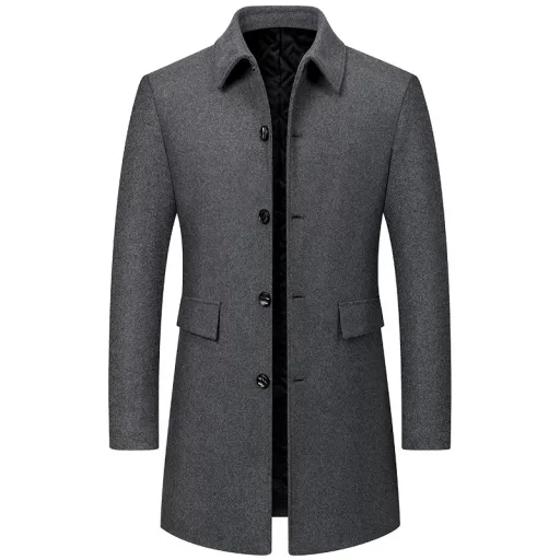 Mens Wool Overcoat Mid Length Casual Design Suit Collar Warm Fabric Available in Gray and Black Wholesale Options Mens Wool Overcoat Mid Length Casual Design Suit Collar Warm Fabric Available in Gray and Black Wholesale Options