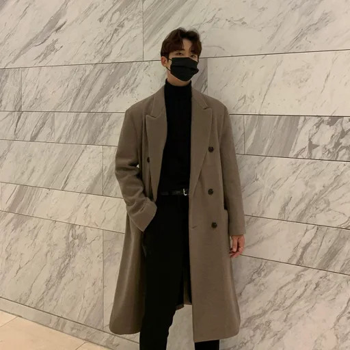 Mens Overcoat Windproof Double Layer Long Trench Coat Casual Wool Blend Available in Gray Coffee Black Wholesale