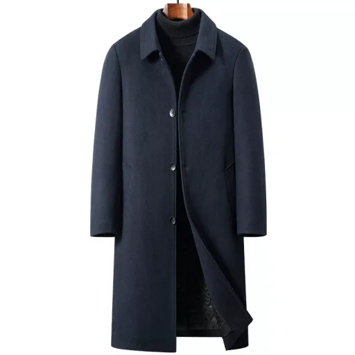 Mens Wool Overcoat Knee Length Warmth Casual Winter Outerwear Available in Navy Gray Black Wholesale Options Mens Wool Overcoat Knee Length Warmth Casual Winter Outerwear Available in Navy Gray Black Wholesale Options