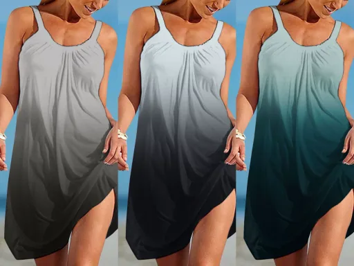 Casual Loose Fit Womens Dress Gradient Color Vintage Hawaiian Print Beachwear for Summer