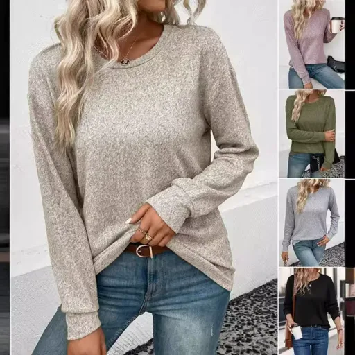 Casual Loose Fit Solid Color Sweater Round Neck Autumn Winter Comfortable Fabric Wholesale Available