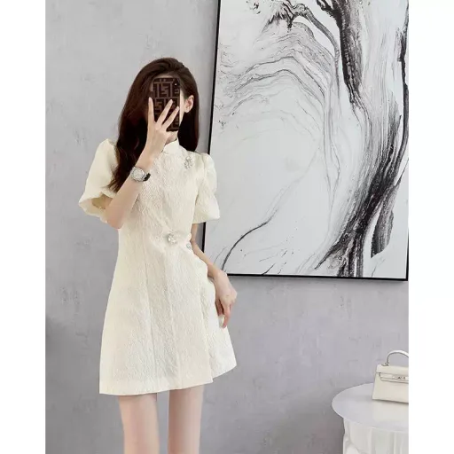 Chic French Style Womens Dress Elegant Design Spring Summer Collection Available in White Wholesale Sizes S to XL