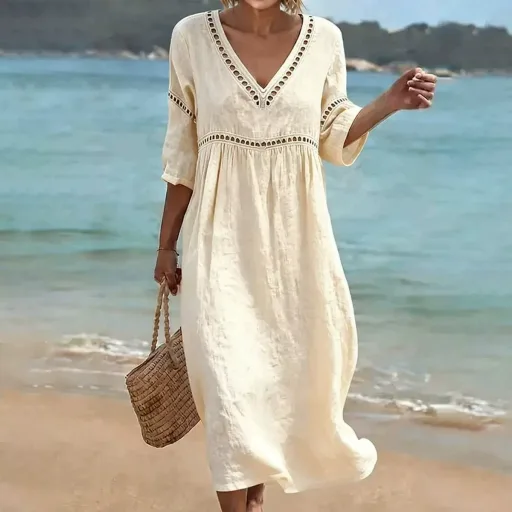 Casual V Neck Solid Color Maxi Dress for Women Loose Fit Summer Style Available in Multiple Colors and Sizes Wholesale