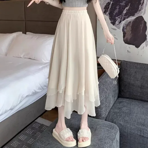 High Waist A Line Maxi Skirt For Women Lightweight Mesh Fabric Summer Casual Wear