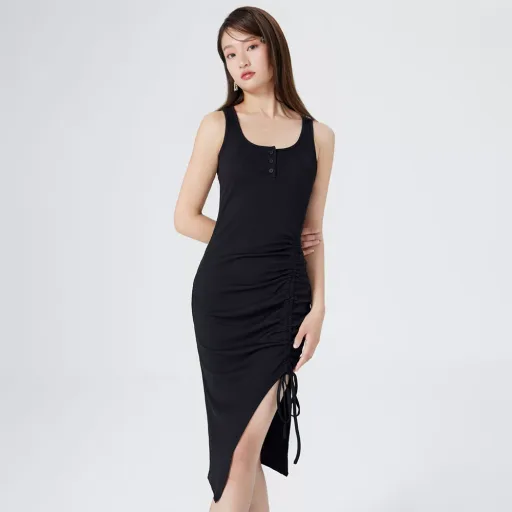 Gray Bodycon Dress for Women with Waist Tie Slim Fit Sleeveless Summer Casual Wear Wholesale factory direct