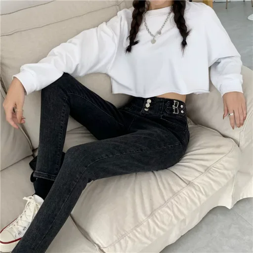 High Waisted Slim Fit Stretch Denim Pencil Pants Versatile Comfortable Trendy Spring Fashion for Women Wholesale