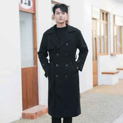 Mens Wool Blend Overcoat Mid Length Loose Fit Warm Thickened Design Winter Fashion Mens Wool Blend Overcoat Mid Length Loose Fit Warm Thickened Design Winter Fashion