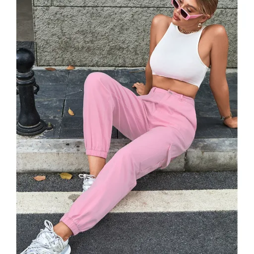 Womens Loose Fit Straight Leg Jeans Casual Style Pink Color Available in XS to L Wholesale Supply custom packaging