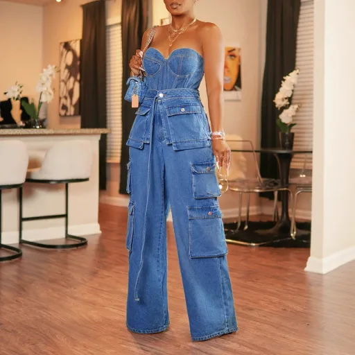 Wide Leg Jeans for Women Casual Stylish Fit Blue Denim Available in S to XL Wholesale Supply custom packaging