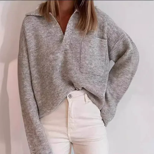 Casual Loose Fit Solid Color Sweater with Pockets Womens Knitwear for Everyday Wear Ready to Ship