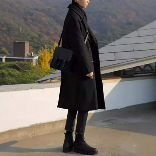 Mens Wool Overcoat Thick Warm Fabric Mid Length Available in Khaki and Black Wholesale Options