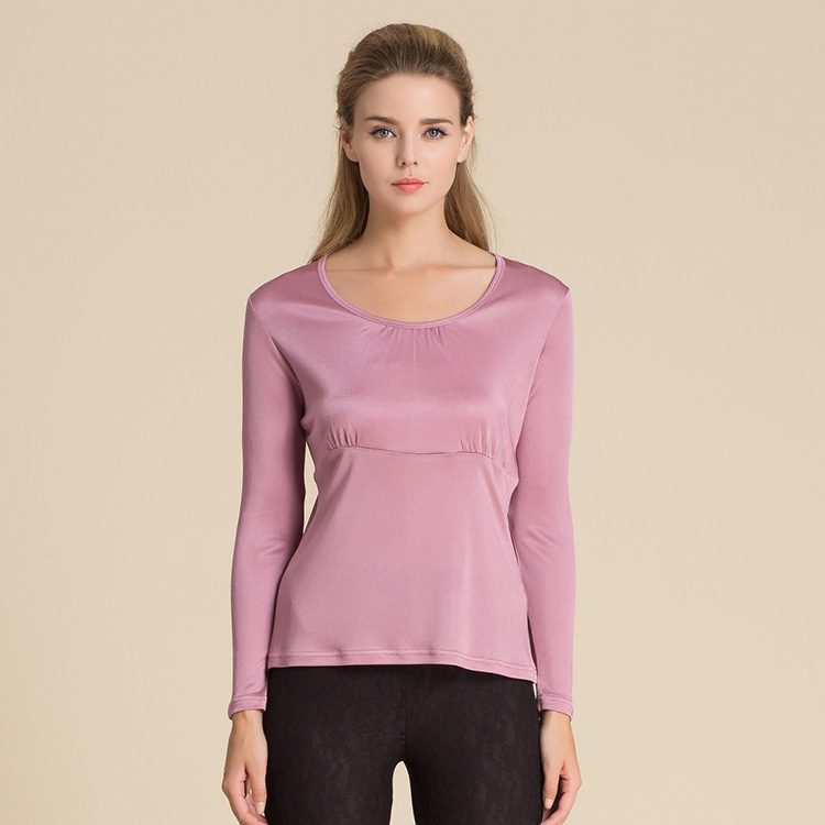 Womens Loose Fit Silk Knit Long Sleeve T Shirt Round Neck Two Section Design Soft Mulberry Silk