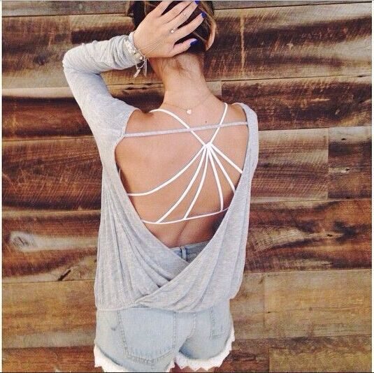 Plus Size Deep V Neck Long Sleeve Top Sexy Backless Design Available in Four Colors Wholesale Re