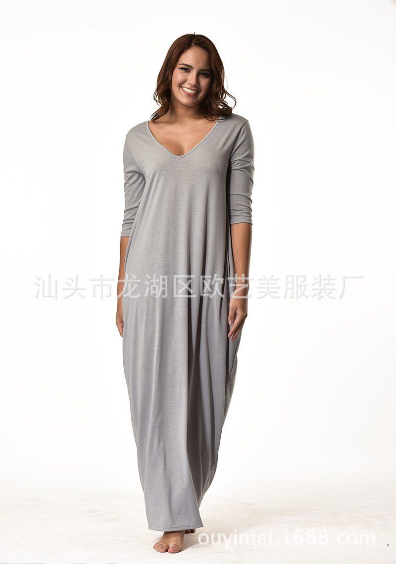 Loose Fit Solid Color Maxi Dress Casual Style Plus Size Long Sleeve Ideal for Autumn and Winter