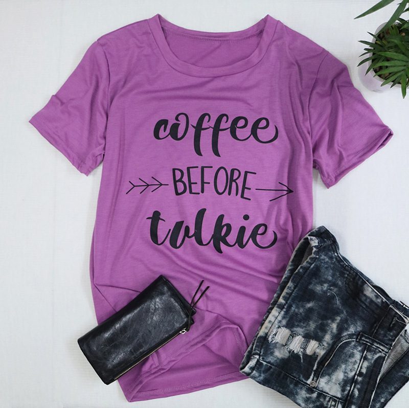 Casual Womens T Shirt Summer Short Sleeve Round Neck Unique Coffee Letter Print Wholesale Supply