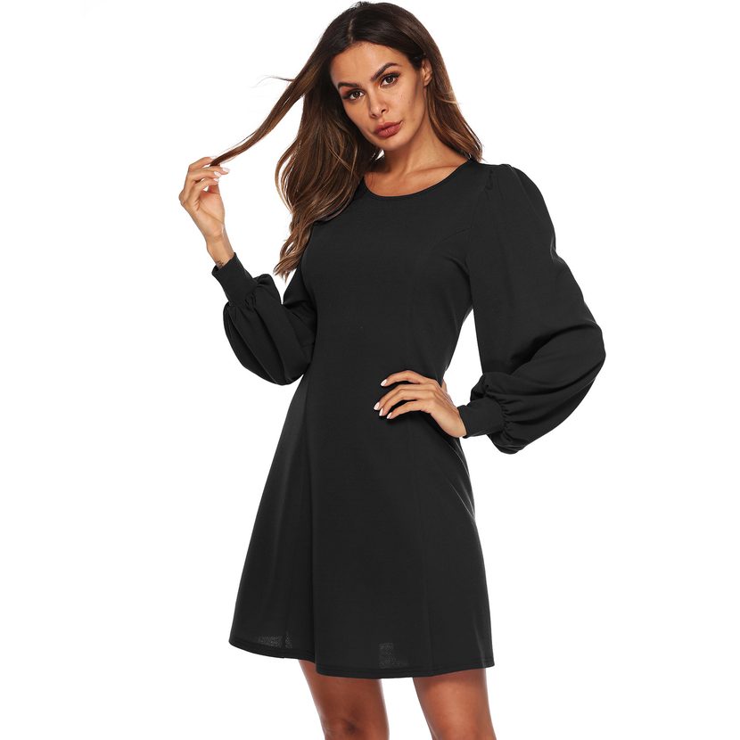 Womens A Line Dress Loose Lantern Sleeves Fashionable Minimalist Design Autumn Winter Style OEM