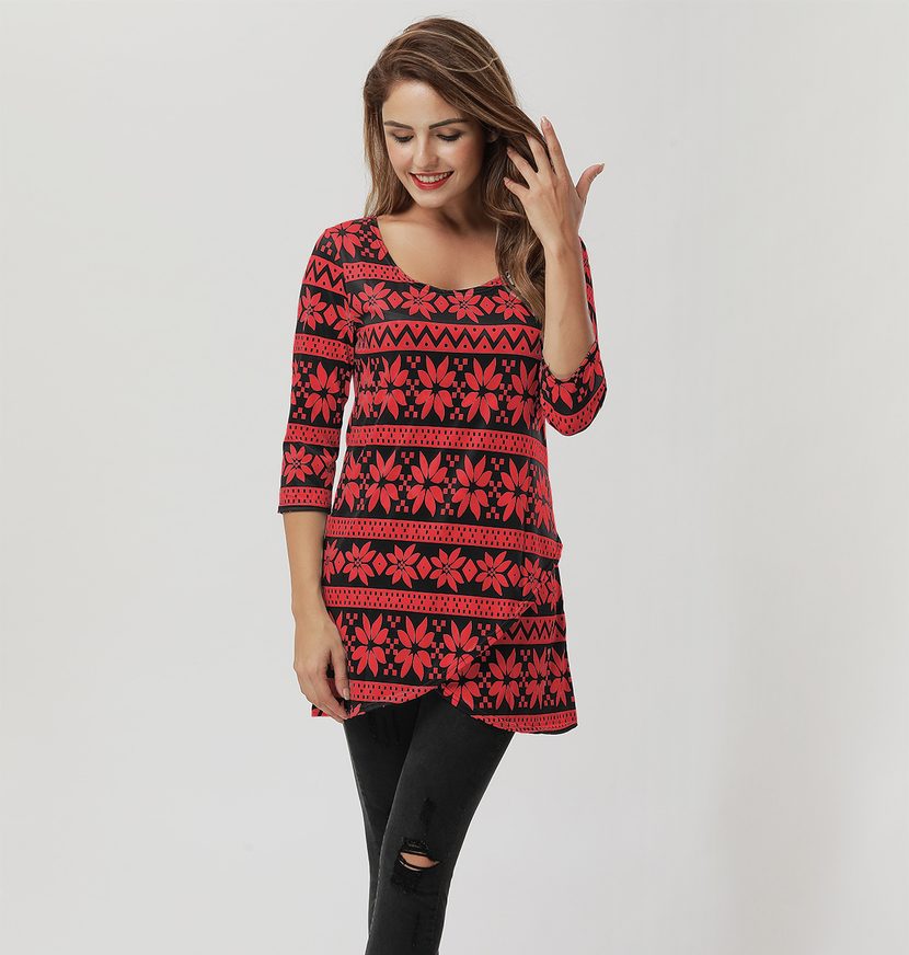 Floral Print A Line Mini Dress Three Quarter Sleeve Spring Style Casual Wear Wholesale Available