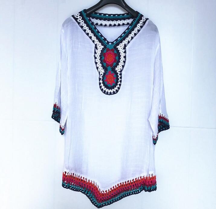 Lace Crochet Cover Up Sheer Knitted Top Beachwear Versatile Layering Wholesale Available customi