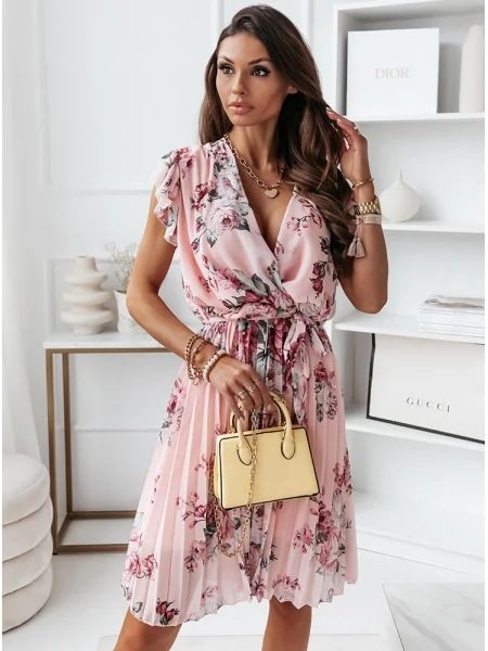 Summer Ruffle Sleeve V Neck Digital Print Dress for Women Lightweight Trendy Comfortable Perfect