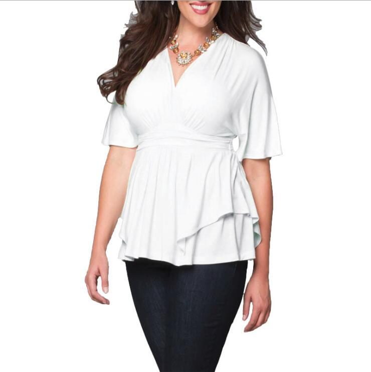 Plus Size Womens Dress Solid Color Deep V Neck Three Quarter Sleeve Autumn Fashion Wholesale Ava