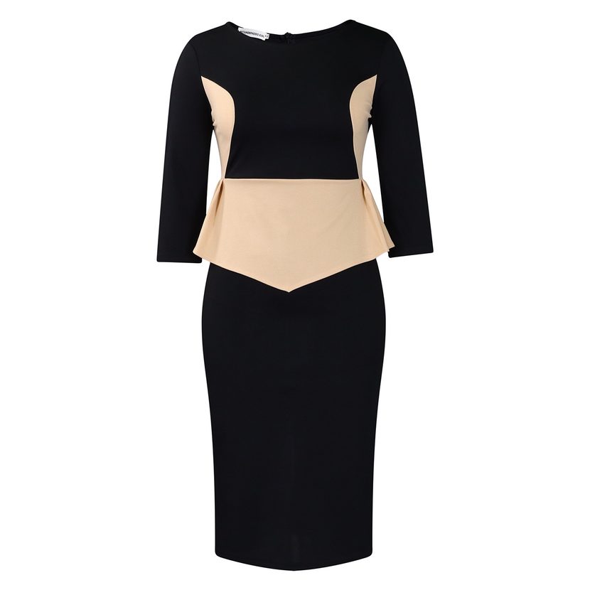 Color Block Bodycon Dress Elegant Fashionable Office Wear Autumn Winter Collection Wholesale Ava