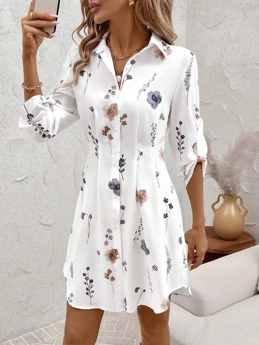 Floral Pattern Womens Long Sleeve Shirt Dress Elegant Design Comfortable Fabric Versatile Style