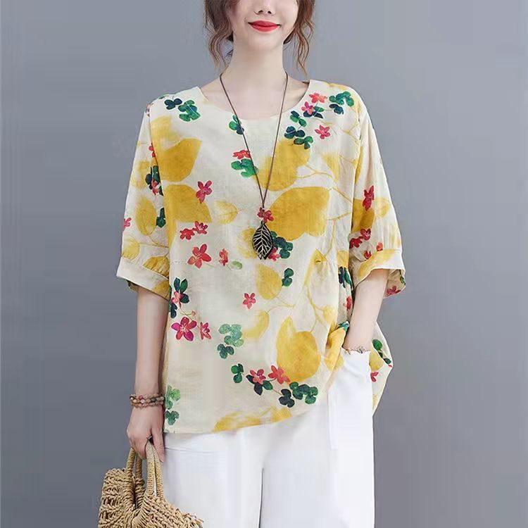 Cotton Linen Womens Casual Short Sleeve T Shirt Loose Fit Summer Style Flattering for Plus Sizes