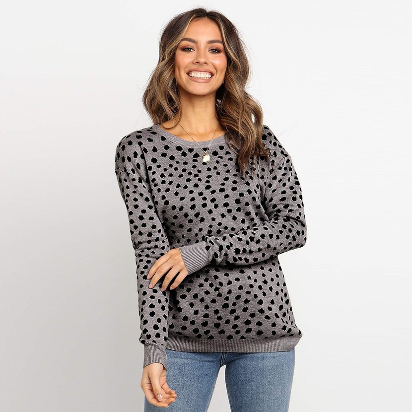 Womens Knitted Sweater Round Neck Long Sleeve Polka Dot Design Spring Summer Fashion Wholesale A
