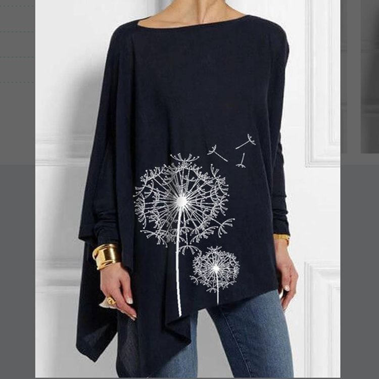 Plus Size Dandelion Print T Shirt Simple Design Comfortable Fabric Casual Style Available for Wh