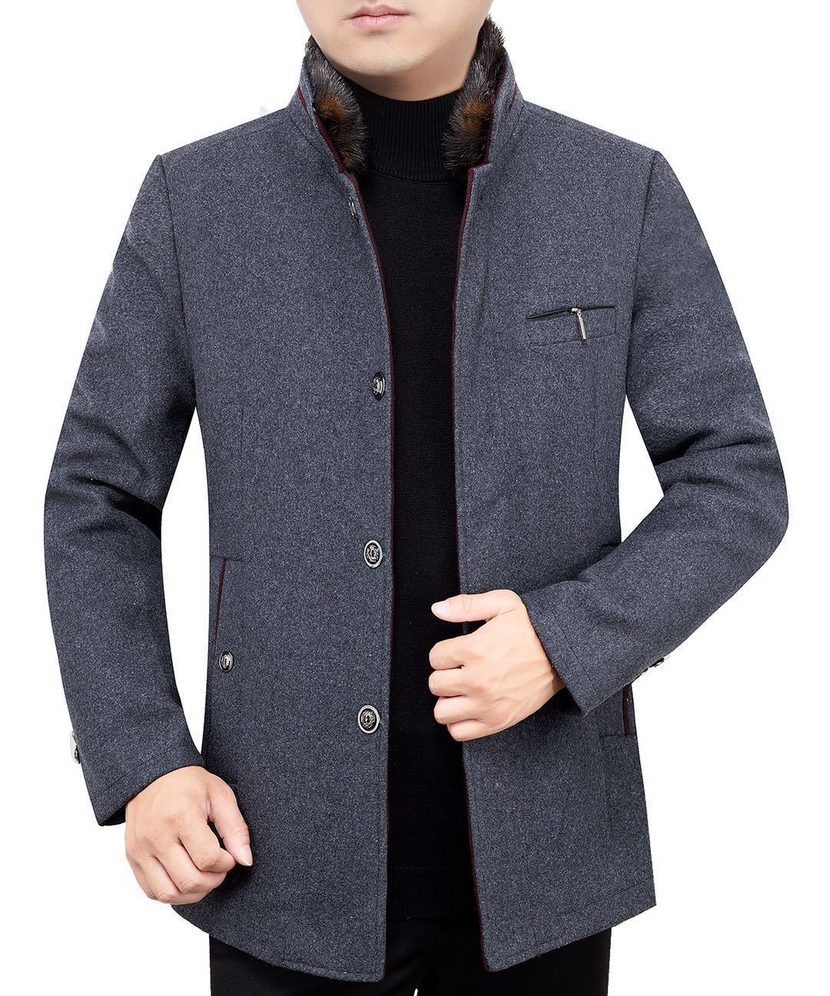 Mens Mid Length Fleece Lined Coat Removable Fur Collar Warm Insulation Stylish Design Ideal for