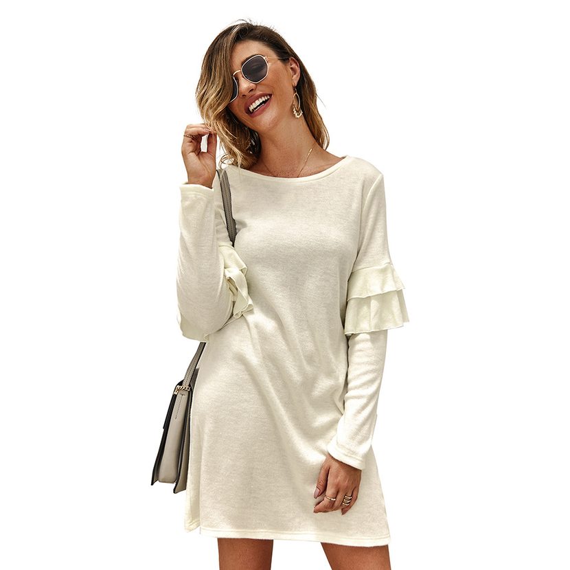 Knitted Sweater Dress Original Design Long Sleeve Round Neck Cozy Fabric Autumn Winter Fashion W