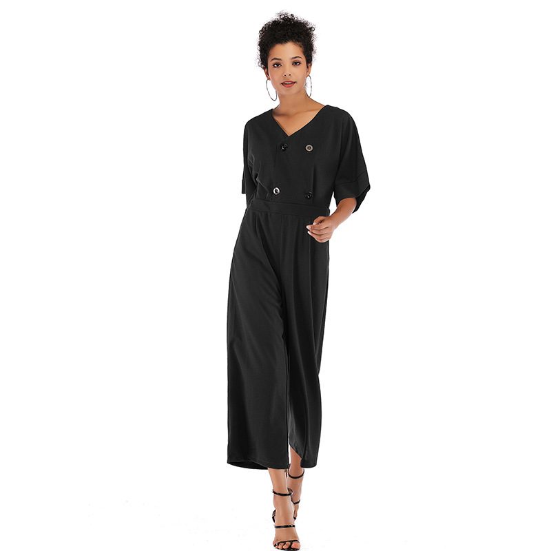 Womens Jumpsuit High Waisted V Neck 3 4 Length Spring Fashion for Casual Wear Wholesale Availabl