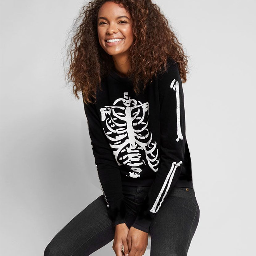 Long Sleeve Skeleton Print Dress for Women Casual Fit Autumn Collection fast shipping