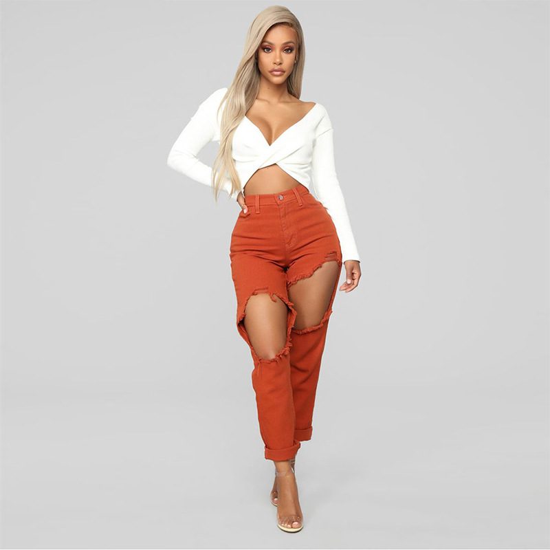 Distressed Boyfriend Jeans for Women Ripped Design Casual Wear Available in Multiple Sizes Wholesale Options