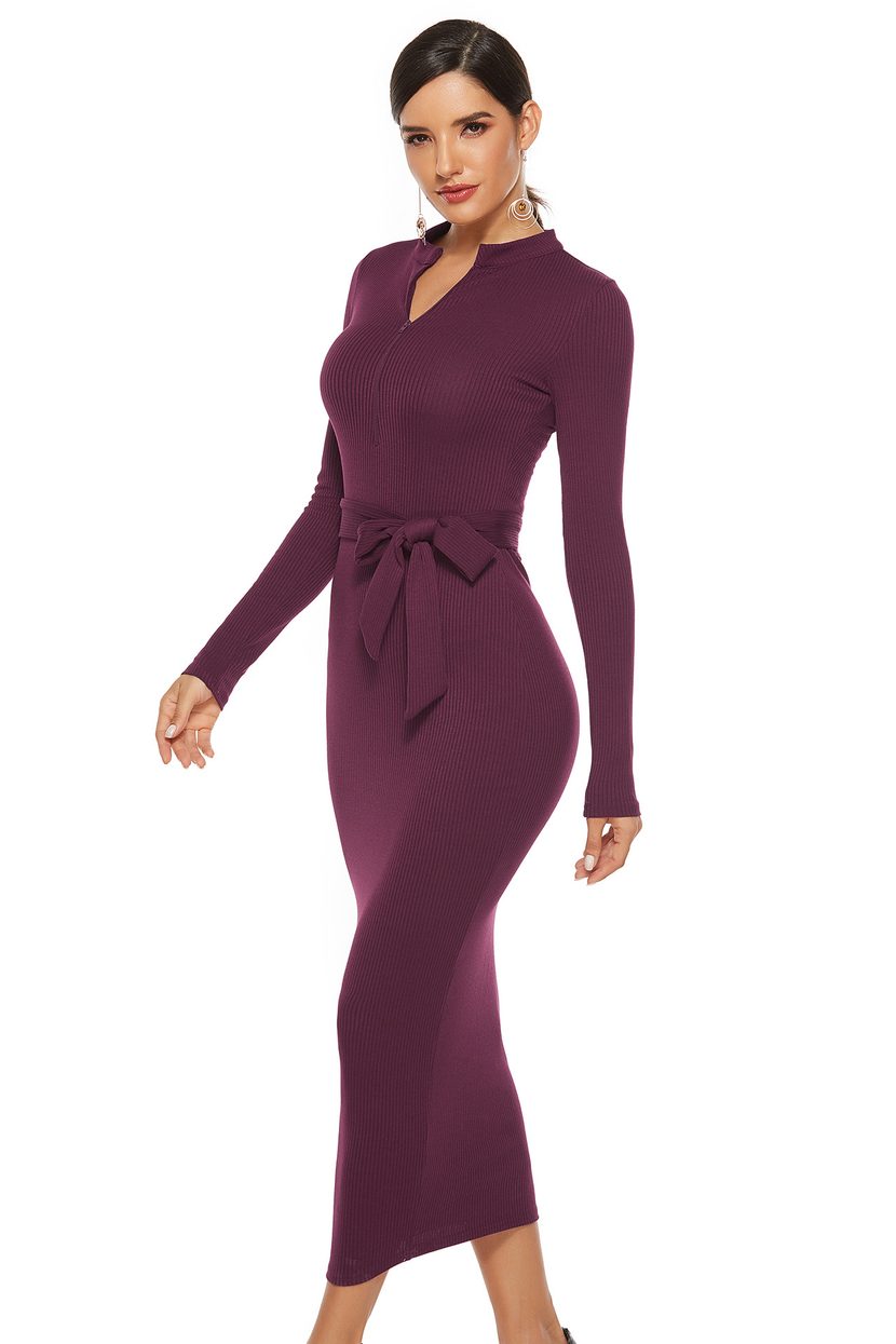 Knit Sweater Dress for Women Long Sleeve Slim Fit with Stand Collar Autumn Winter Casual Wear