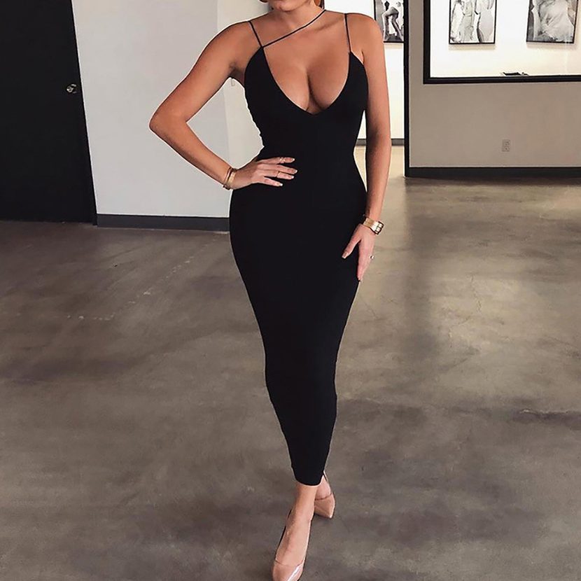 V Neck Backless Maxi Dress for Women Solid Color Slim Fit Sleeveless Summer Wear