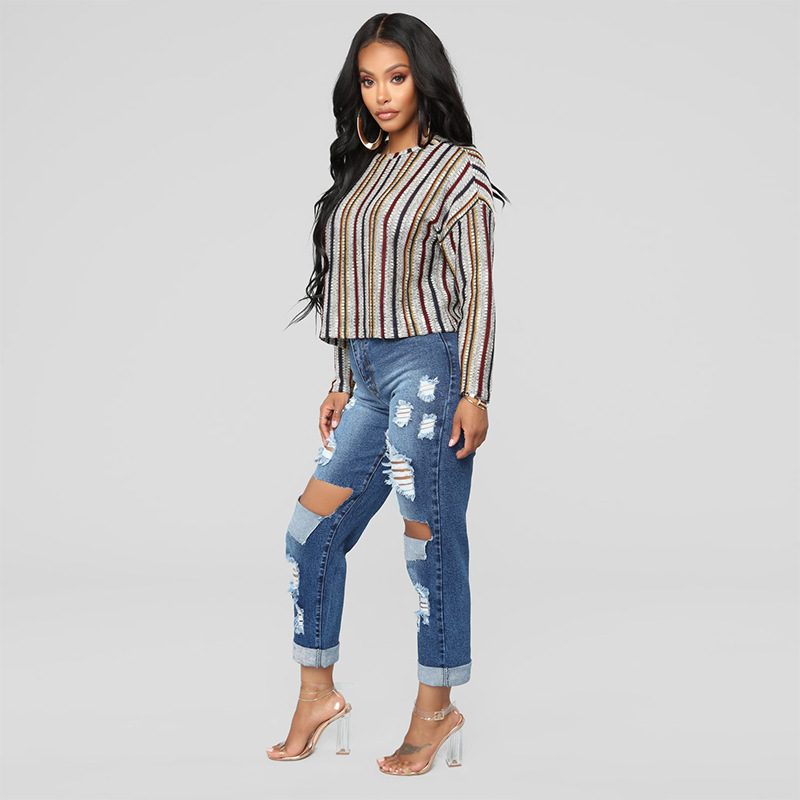 Distressed Knee Ripped Womens Jeans Casual Fit High Waist Denim Fabric Available in Multiple Sizes Wholesale