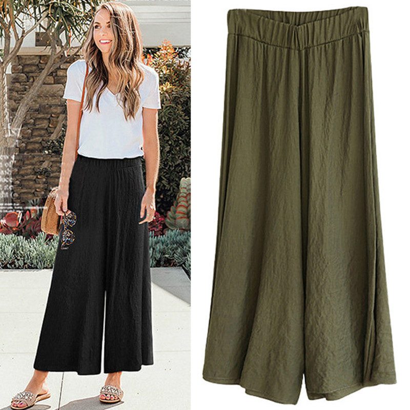 Plus Size Loose Wide Leg Pants Lightweight Cotton Linen Blend Casual Style Versatile for Summer