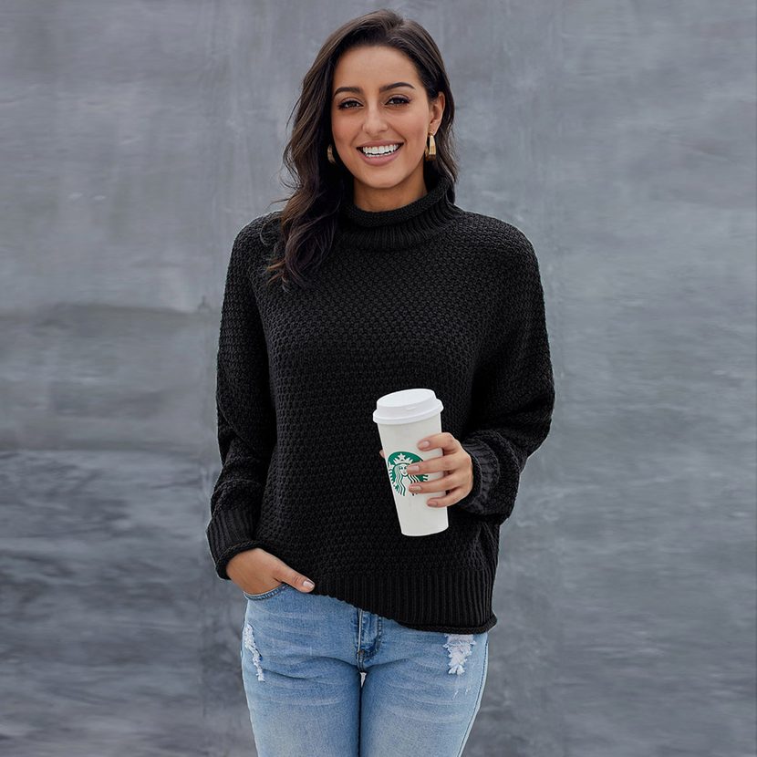 Womens Oversized Turtleneck Sweater Batwing Long Sleeves Warm Knit Fabric Versatile Style Perfect for Winter Wea