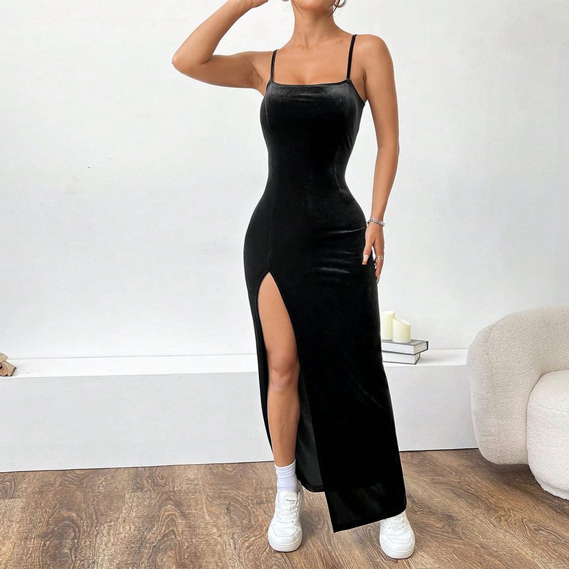 Sexy Sweetheart Cami Dress High Waist Slit Design Slim Fit Mid Length Autumn Winter Fashion Whol